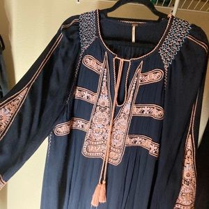 Free People Women’s M Wind Willow Embroidered Bohemian Mini Dress Black